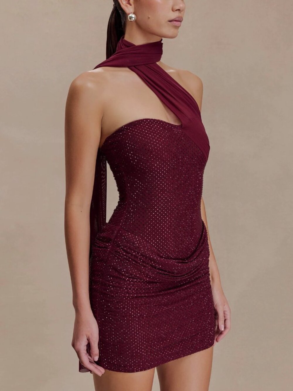 Chic Burgundy Ruched Bodycon Mini Dress - Stretchy Party Dress